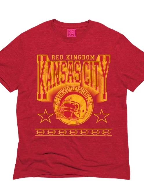 Camiseta Red & Yellow Red Kingdom por atacado de Pink Dinosaur