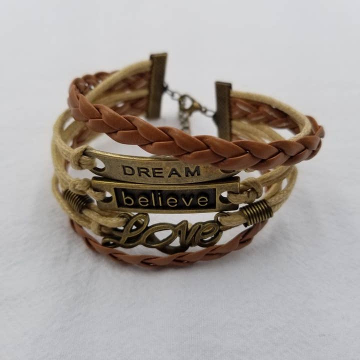 Dream Believe Love Läderarmband för wholesale av ENA Jewelry