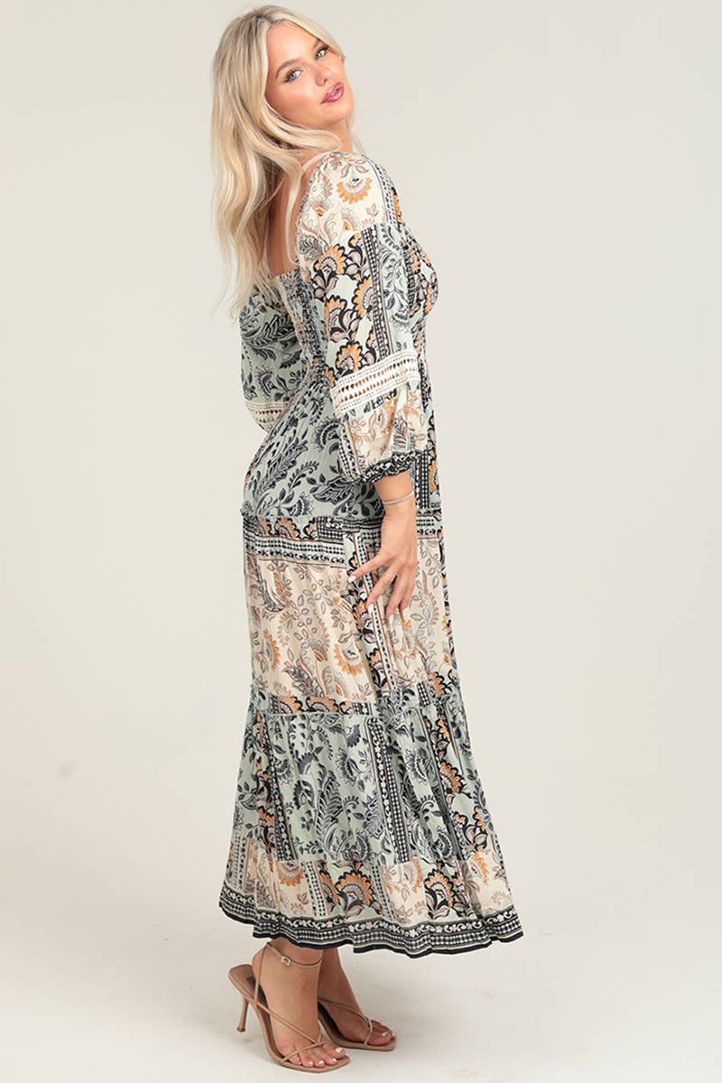 ANGIE - Wholesale Dress - Women's - C4626-A908 SWEETHEART NECK SMOCKED BODICE LACE TRIM MAXI 5