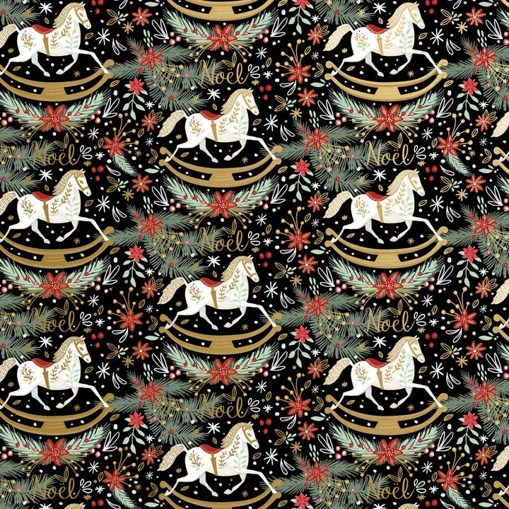 Wrap - Jumbos - Rocking Horse Noel Black CLOSEOUT for wholesale by Jillson & Roberts