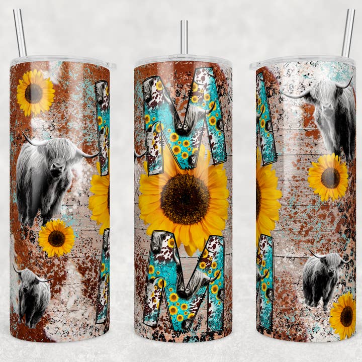 Gobelet à sublimation Highland Mom Sunflowers 20 oz pour la vente par Twisted T Creations