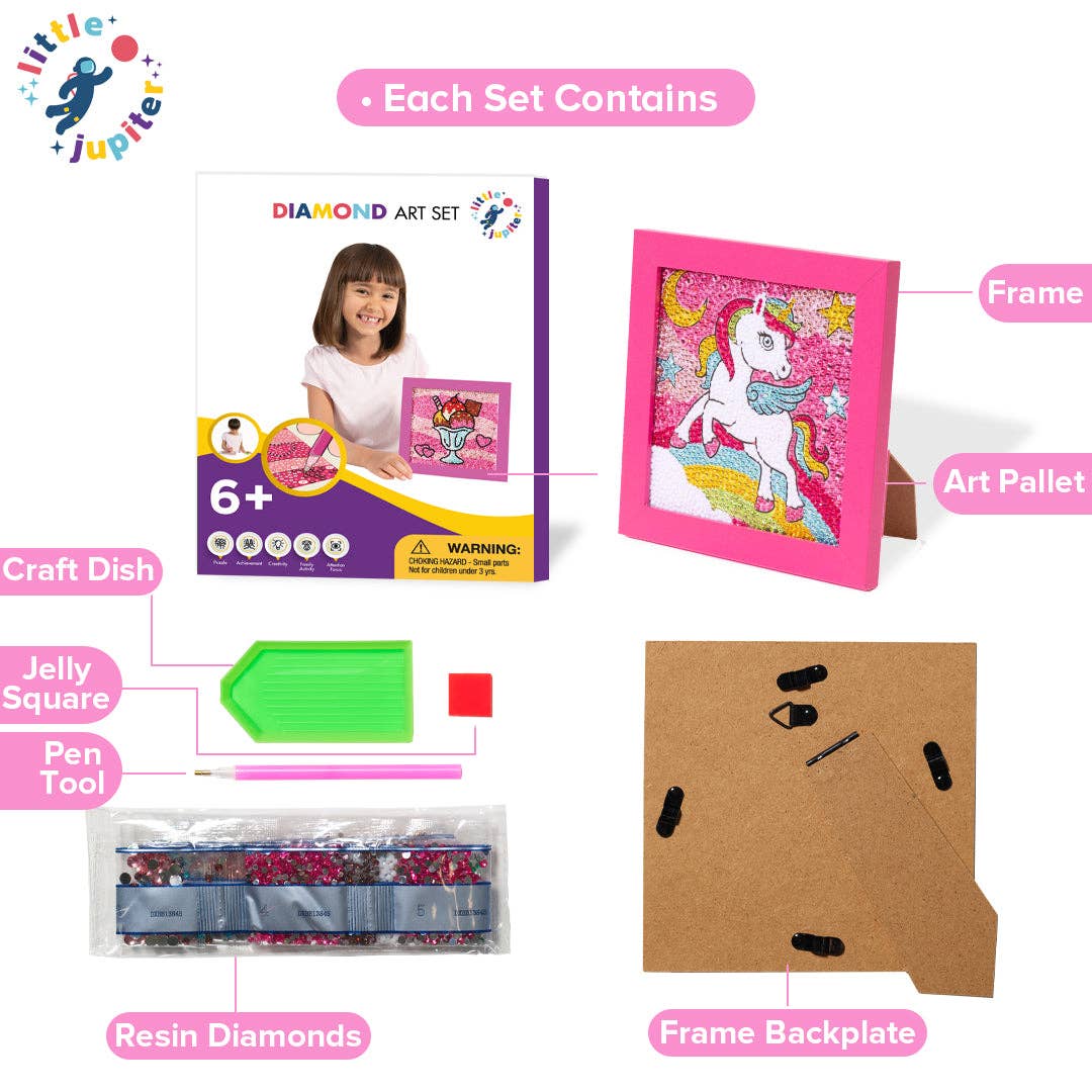 AYK Brand - Vendita all'ingrosso Kit per lavoretti fai da te - Bambini - Set kit Diamond Art 18 cm x 18 cm con cornice (unicorno con cornice rosa)4