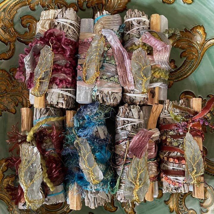 Prosperity and Abundance Sage Bundle, Wire Wrapped Crystal for wholesale by Bodhi Leaf Market