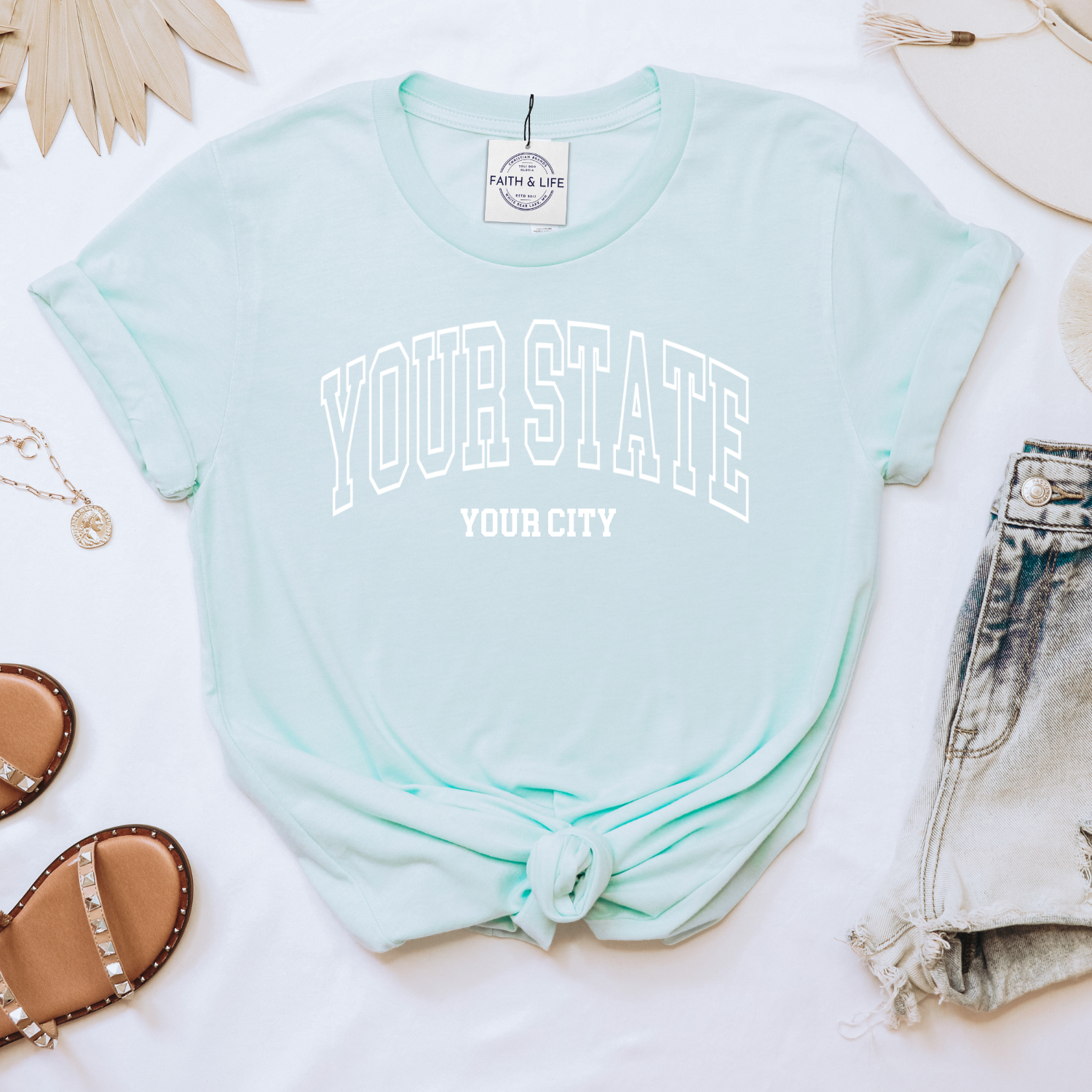 Faith & Life Christian Brands - Wholesale Screen Printed T-Shirt - Women's - Custom City State or Text Personalized Shop Logo Tee Shirt6