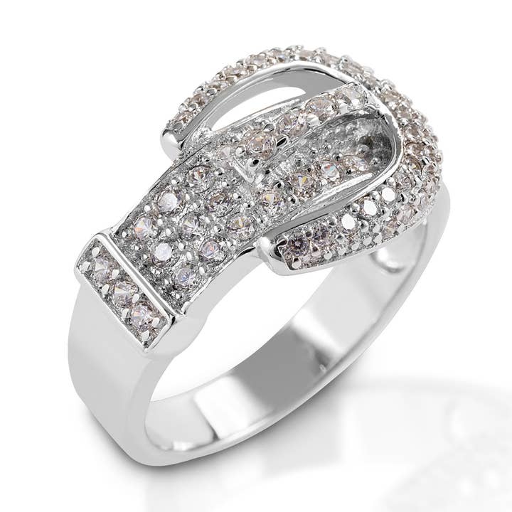 Kelly Herd Clear Pavé Buckle Ring - Sterling Silver for wholesale by Kelly Herd Jewelry