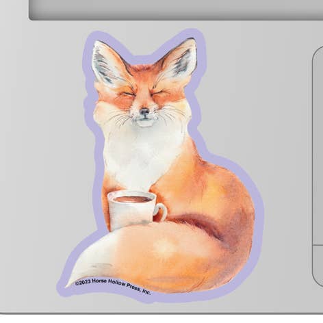 Autocolante de Raposa de 3" para Copo / Raposa & Café / À PROVA DE ÁGUA por atacado de Horse Hollow Press / Pretty, Funny, Snarky Cards & Stickers