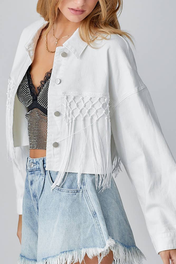 UNISHE - Wholesale Denim Jacket - Women's - Sequin Letter Tassle Denim Short Jacket OZX0823