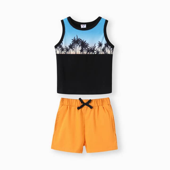 Boy 2pcs Bohemia Tropical Print Tank Top & Shorts Set for wholesale by PatPat