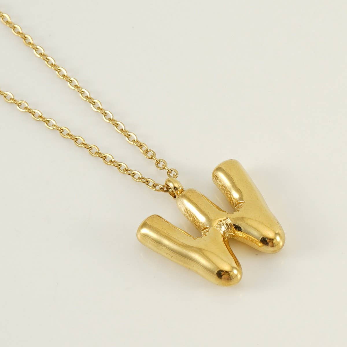 NINEXIS - Wholesale Pendant/Charm Necklace - CWAJE1933_Stainless Steel Glossy Bubble Letter Necklace Gold22