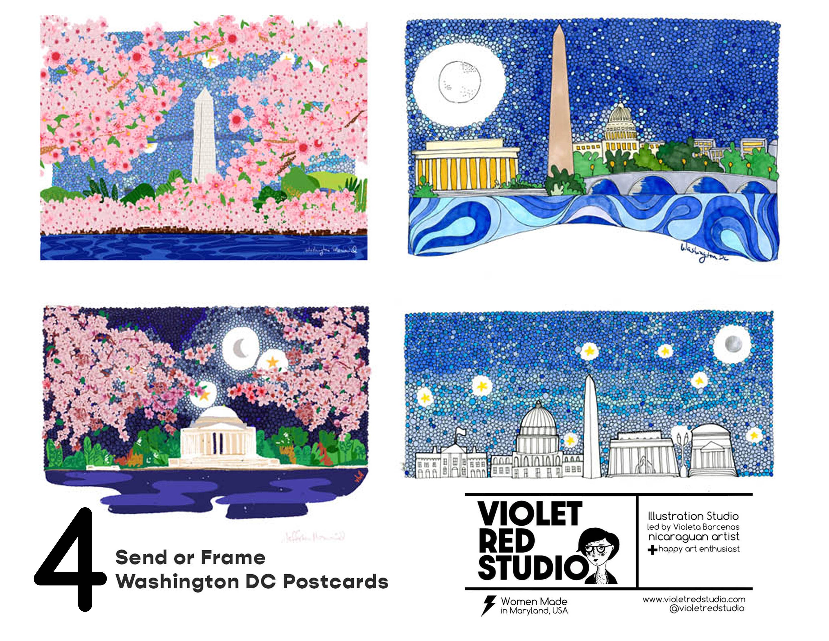 Violet Red Studio - Wholesale Postcard Set - D.C. Landmarks | Illustrated Postcard | Set of 4 | 2