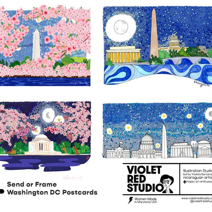 Violet Red Studio - Wholesale Postcard Set - D.C. Landmarks | Illustrated Postcard | Set of 4 | 2
