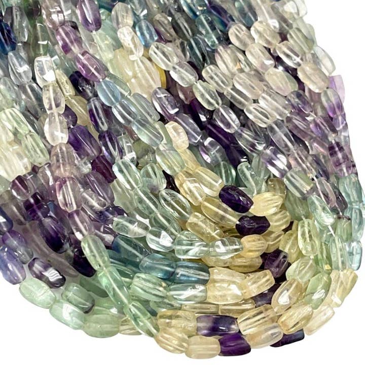 TRIVENI USA INC - Wholesale Beads - 10x6mm Multi Color Fluorite Gemstone Faceted Rectangular5