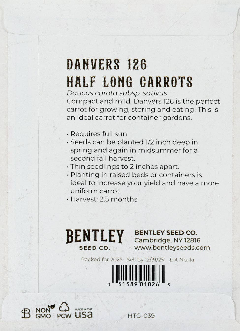 Bentley Seed Co. - Wholesale Plant Seeds - Carrot-Danvers Half Long 1870's1