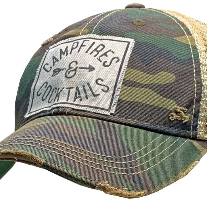 Campfires & Cocktails Trucker Hat Baseball Cap for wholesale by Vintage Life