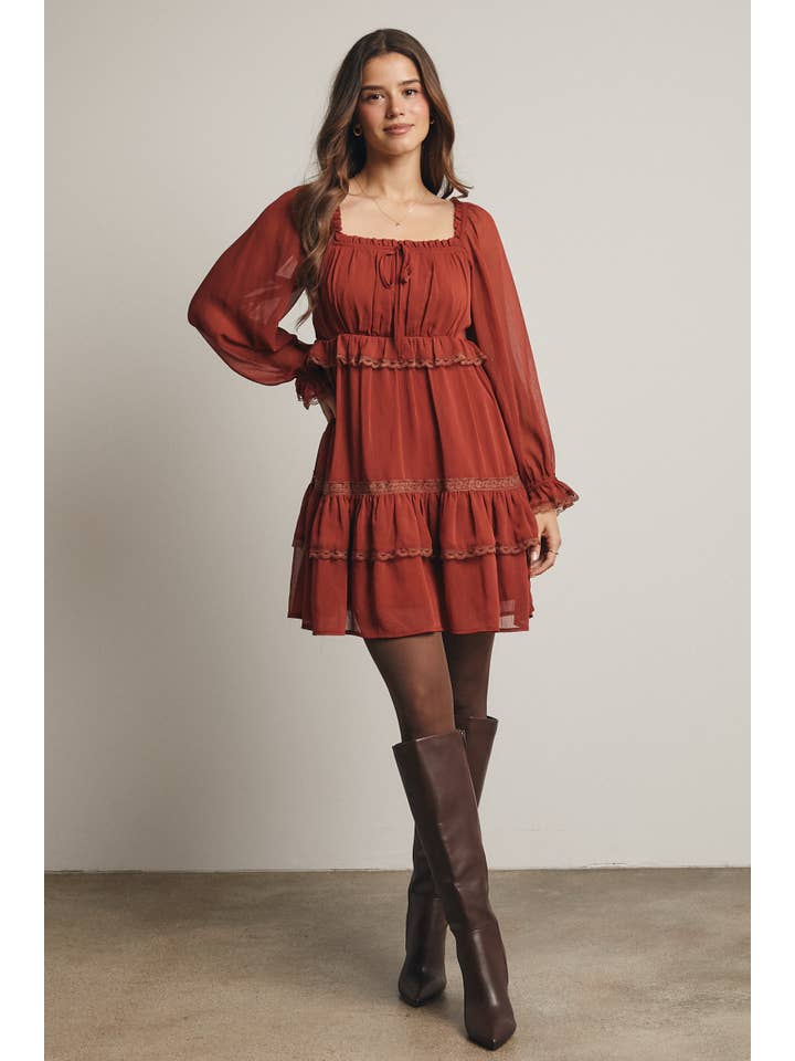 Forte - Wholesale Dress - Women's - Crinkled Tiered Boho Mini Dress FD00057