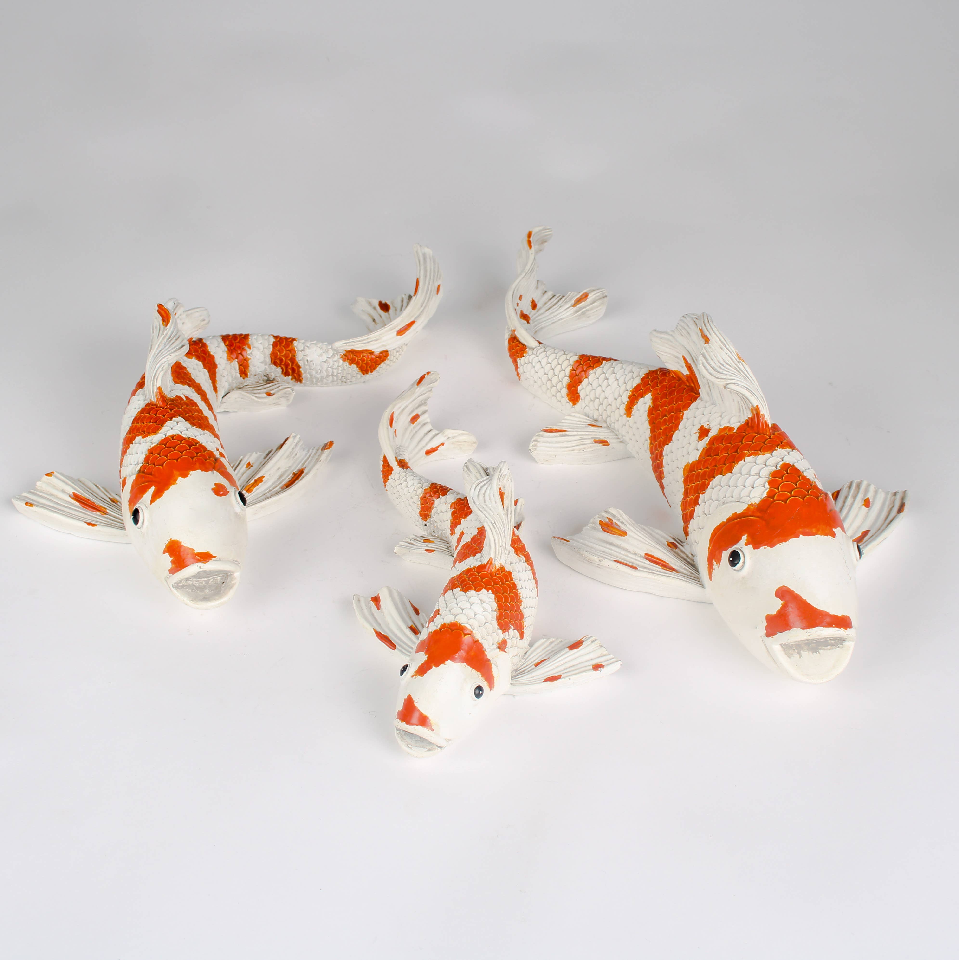 Originals International Ltd – wholesale Ornament set – Hand-Painted White & Orange Koi Fish – Set of 3 Sculptures0