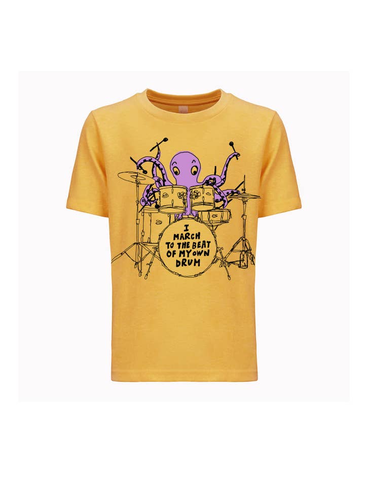 Megan Lee Designs - Wholesale Screen Printed T-Shirt - Kids - Drum (I March to the Beat of my own Drum) Octopus : Youth Tee