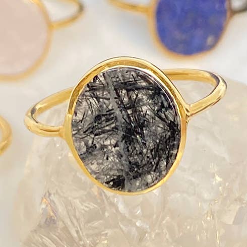 Anillo Sète - Chapado en oro de 18 quilates - Cuarzo Rutilado para venta al por mayor de TALISMAS BIJOUX