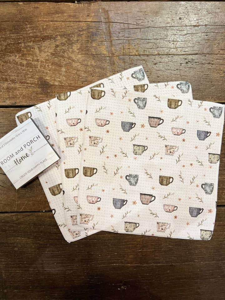Cute Coffee Cups Dishcloth 10"x10" (set of 3) for wholesale by ROOM and PORCH