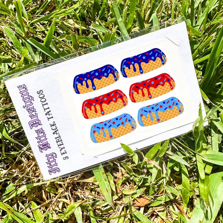 Itty Bits Designs - Wholesale Temporary Tattoo - 4th of July Ice Cream Drip Eye Black Temporary Tattoos