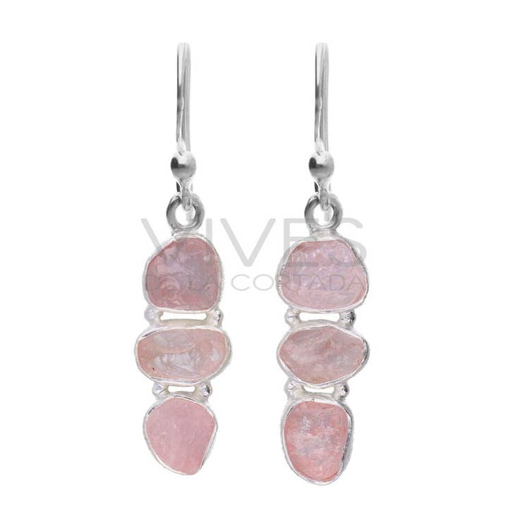 Raw morganite earrings (P) for wholesale by Vives de la Cortada S.L