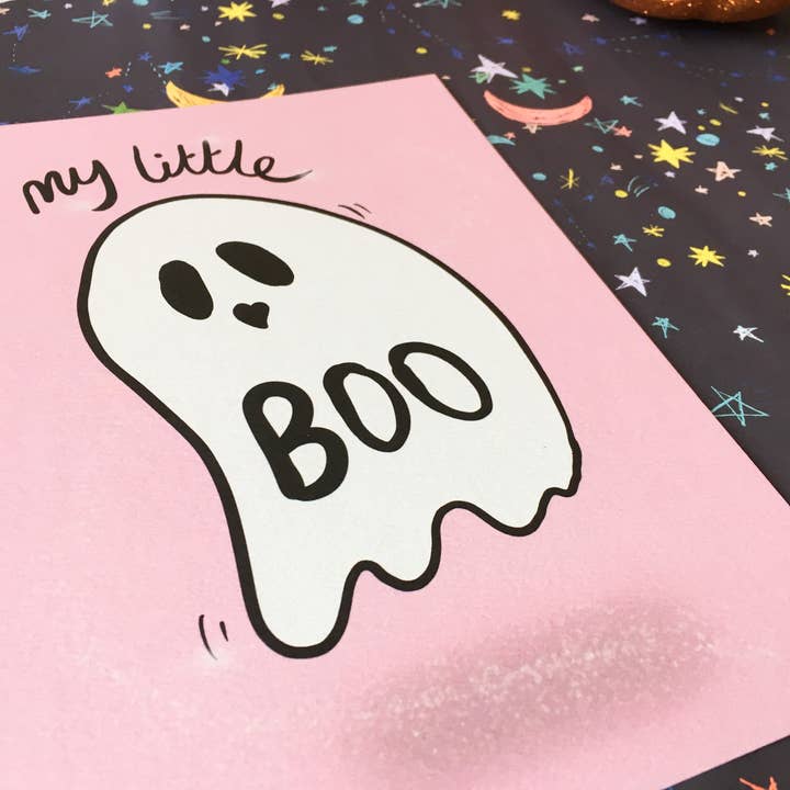 My Little Boo, Cute Ghost Halloween A5 Print for wholesale by Just Daydreaming