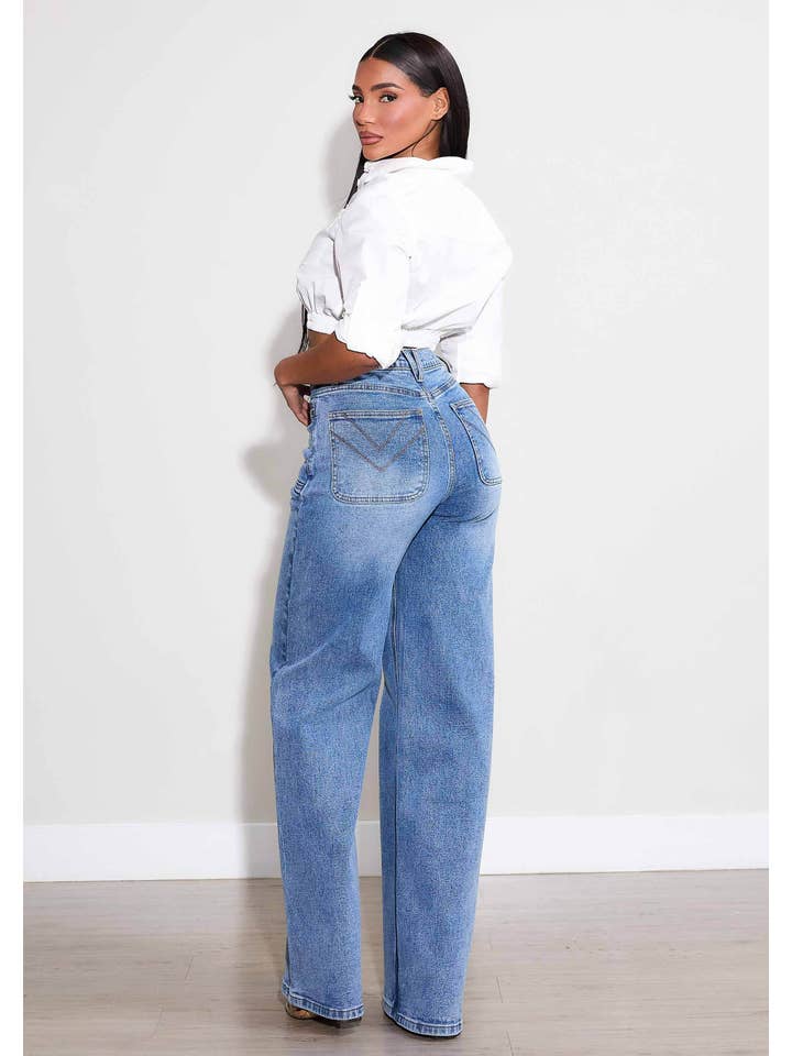 Medium Stone WIDE LEG - Rigid with Comfort Stretch for wholesale on Faire