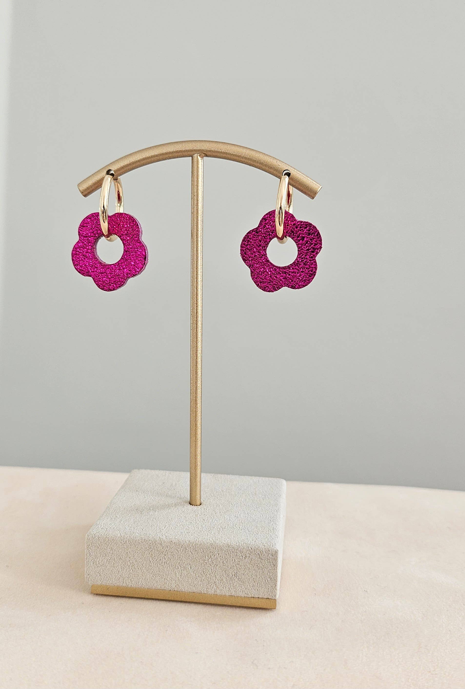 Royal marais - Wholesale Hoop Earrings - upcycled leather flower hoops 15