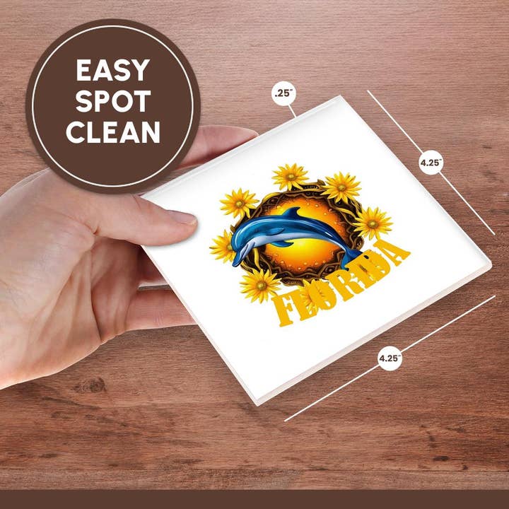 3dRose - Vente Sous-verre - 3dRose, Fleurs sauvages de Floride et dessin animé d'un marsouin ou dauphin, Sous-verre6