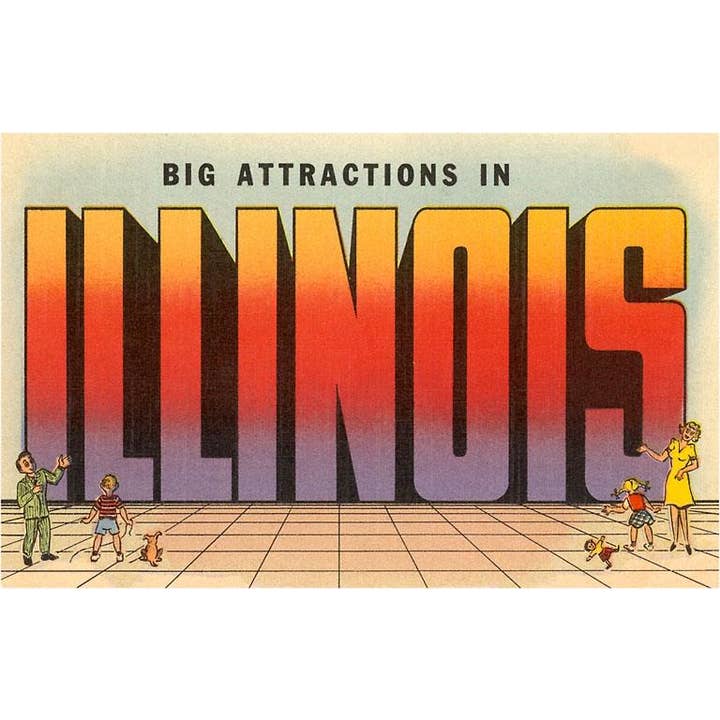 Aimant IL-56 Grandes attractions dans l'Illinois, grandes lettres pour la vente par Found Image Press
