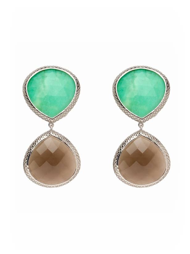 Pendiente doble piedra - Verde Marrón para venta al por mayor de Atelier Coralia Leets fashion Jewelry
