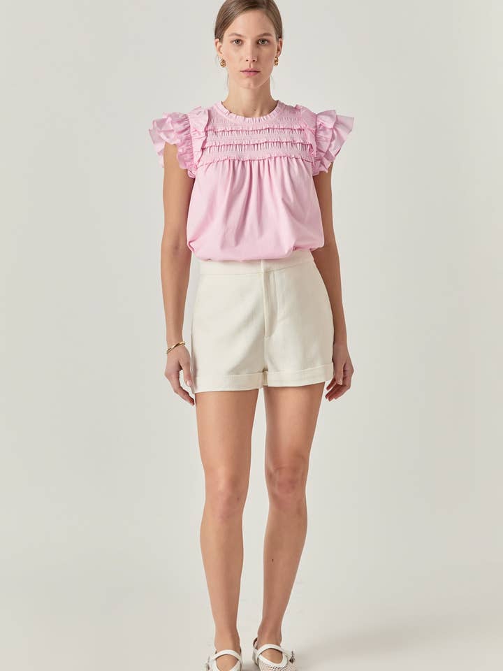 Mix Media Ruffle Top for wholesale by English Factory