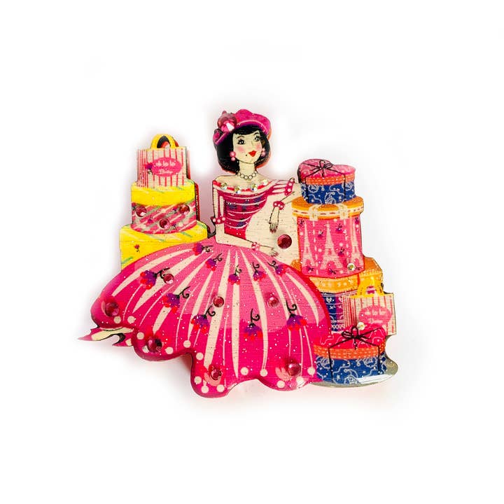 Rosie Rose Parker - Wholesale Brooch - Paris shopping brooch quirky gifts unusual pins uk jewellery
