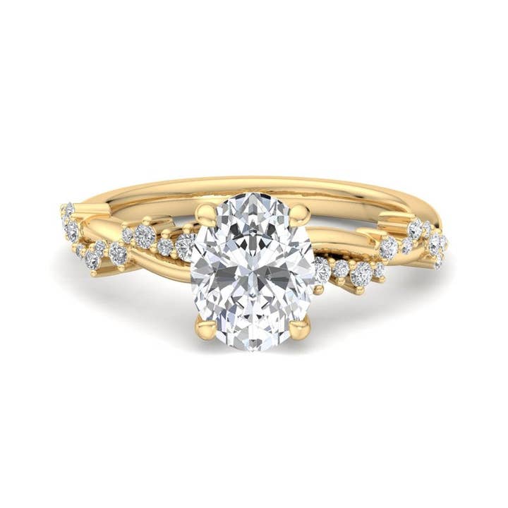 Klassisk Sparkle Pavé Oval Lab Dyrket Diamant Center Forlovelsesring for engroshandel hos Caratina