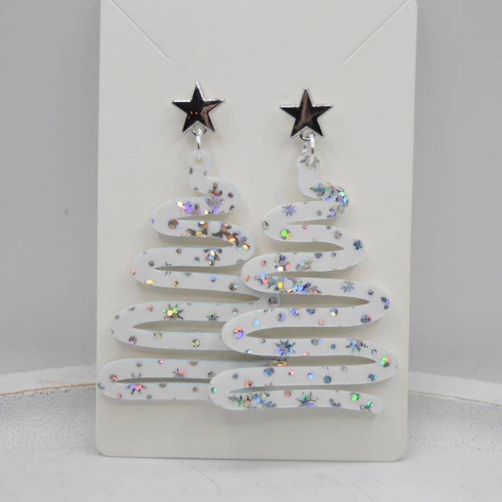 Snowflake Squiggle Christmas Tree Acrylic Earrings for wholesale by The Adorned Fox