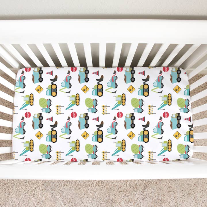 Honey Lemonade - Wholesale Cot/Crib Sheets - Standard Size Fitted Crib Sheet - Construction Trucks
