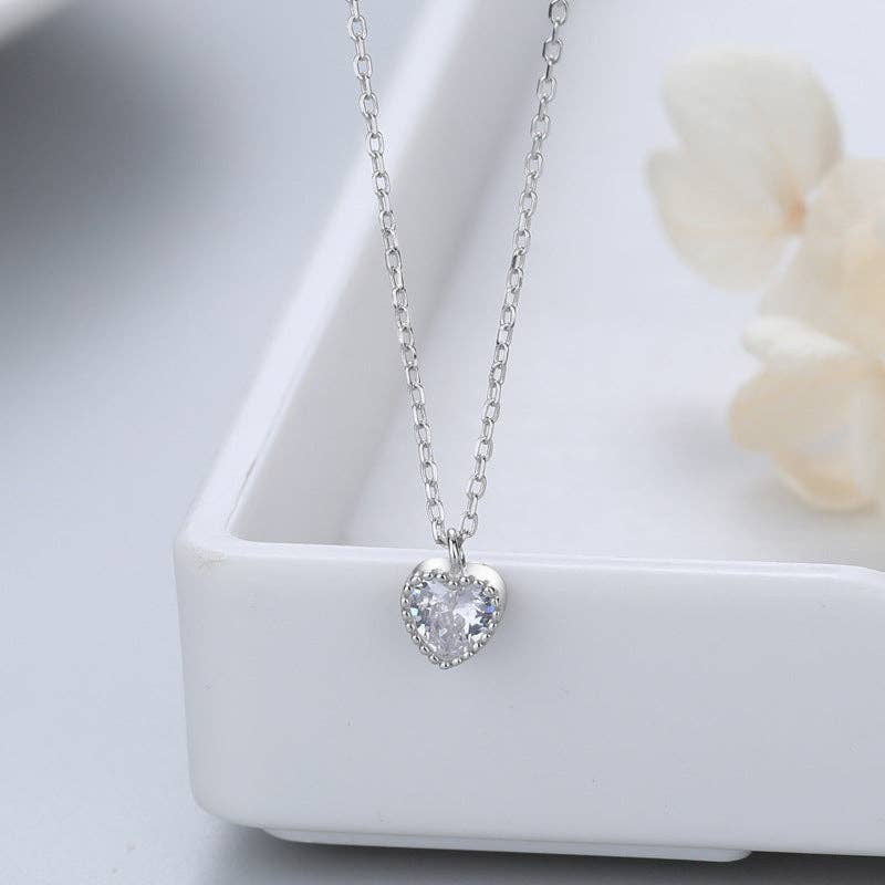 Perimade & Co. LLC - Wholesale Pendant/Charm Necklace - Dainty Blue Pink Heart Charm Necklace in 925 Sterling Silver6