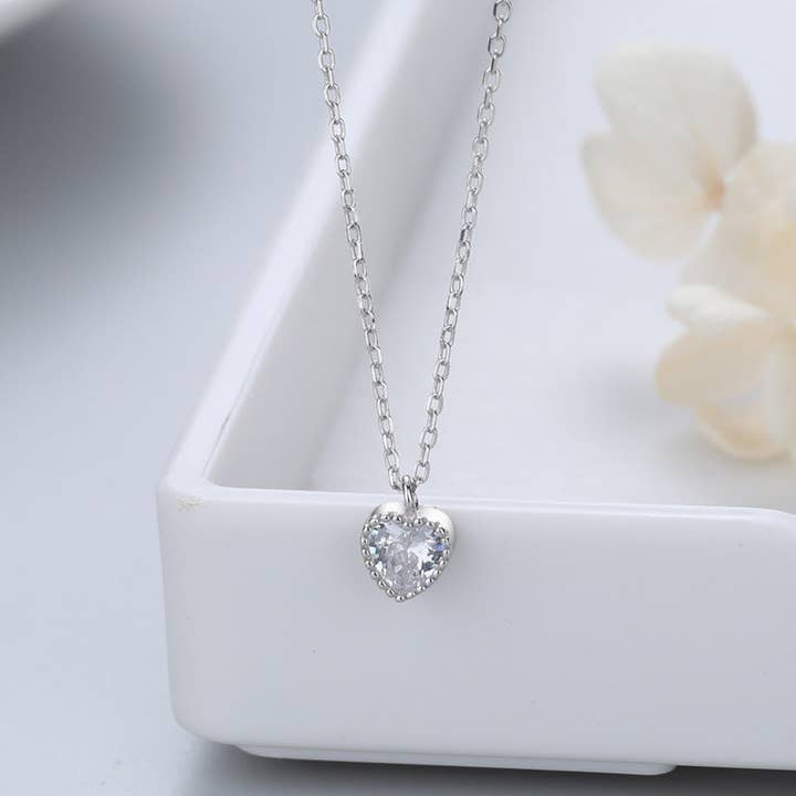 Perimade & Co. LLC - Wholesale Pendant/Charm Necklace - Dainty Blue Pink Heart Charm Necklace in 925 Sterling Silver6