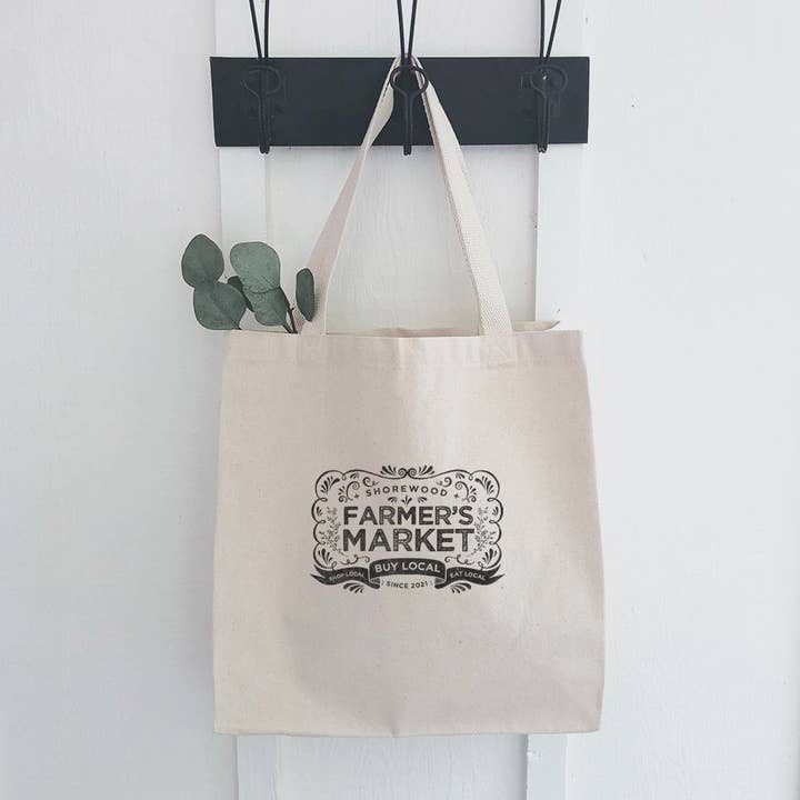 Vintage Farmers Market w/ City Est - Custom Canvas Tote Bag for wholesale by Indigo Tangerine