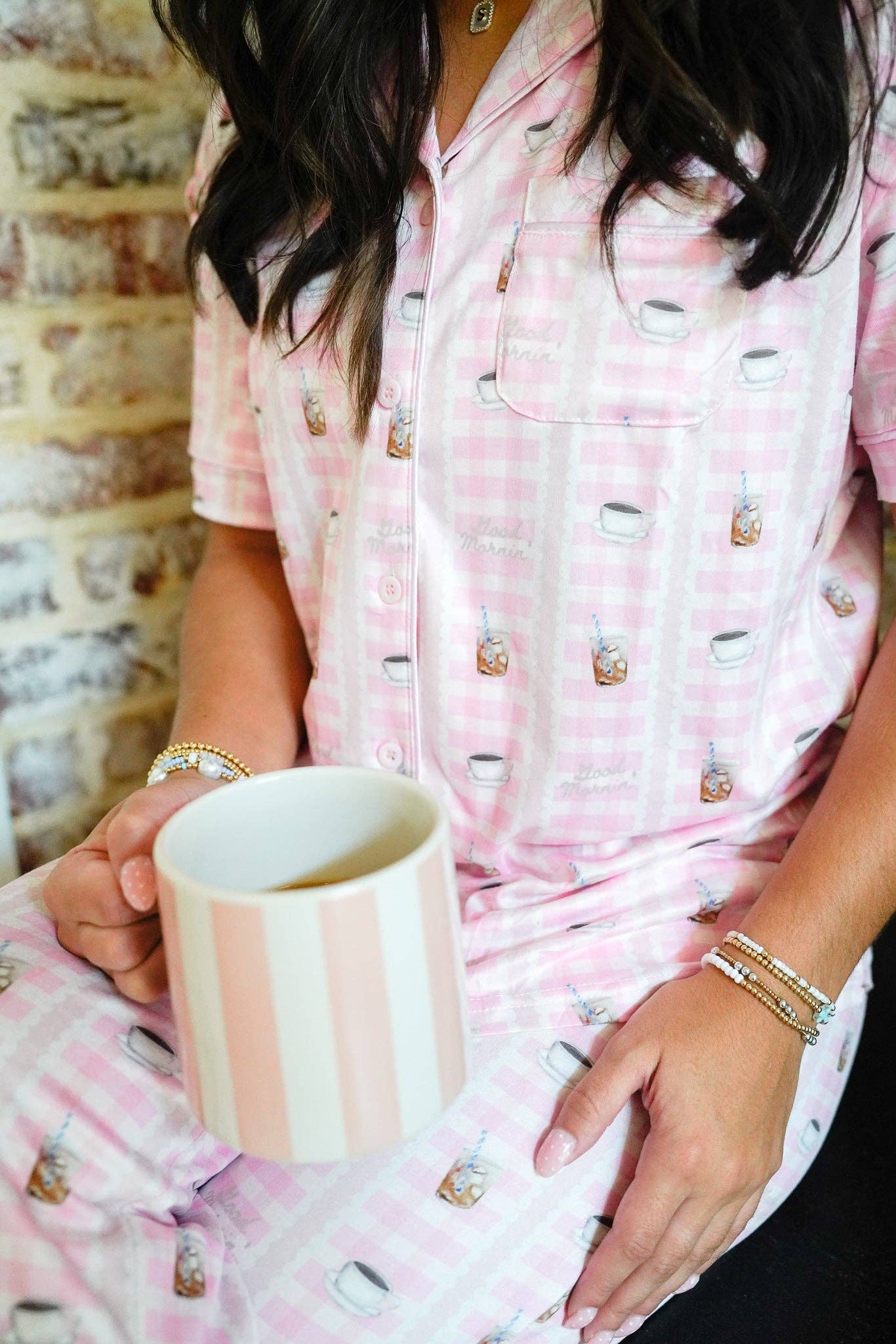 KENZKUSTOMZ - Wholesale Sleepwear Set - Women's - Pink Coffee - Short Sleeve + Pant Pajama Set3