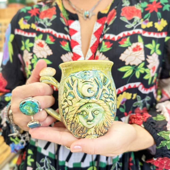 Carys Martin Ceramics - Wholesale Coffee Mug - The Antlered Goddess, Elen of the Ways - Citrine Crystal Mug