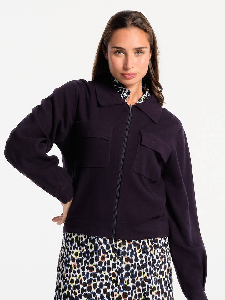 Marineblauw damesvest met zakken voor wholesale door J&JOY