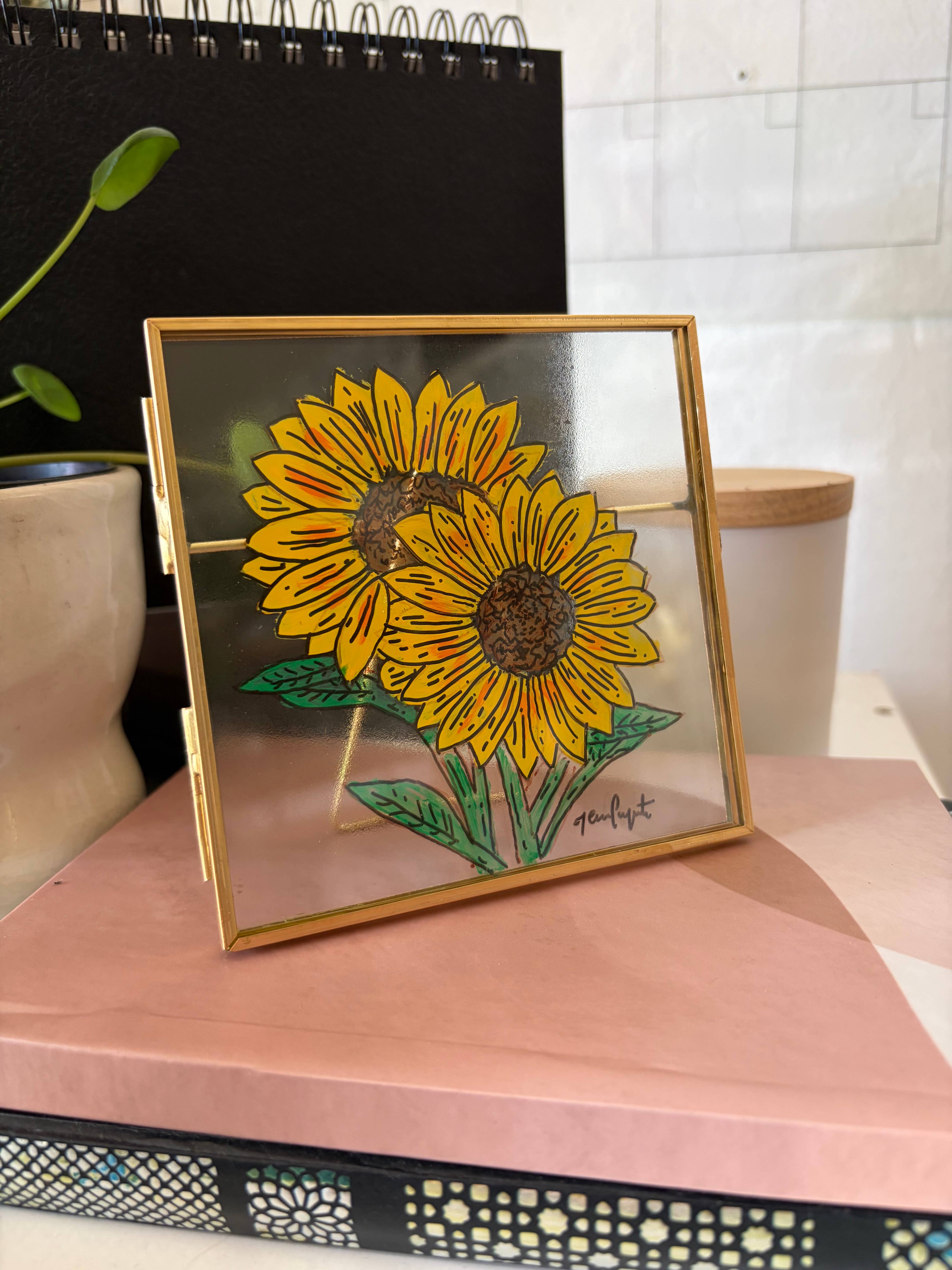 jcarp designs - Wholesale Decorative Tabletop Object - Hand-Painted Sunflower Glass Frame: Whimsical Home Decor3