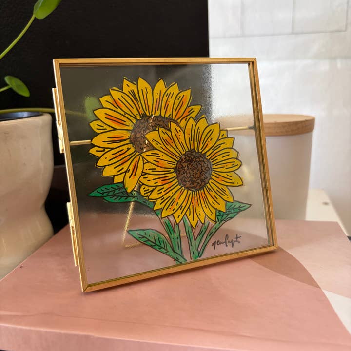 jcarp designs - Wholesale Decorative Tabletop Object - Hand-Painted Sunflower Glass Frame: Whimsical Home Decor3
