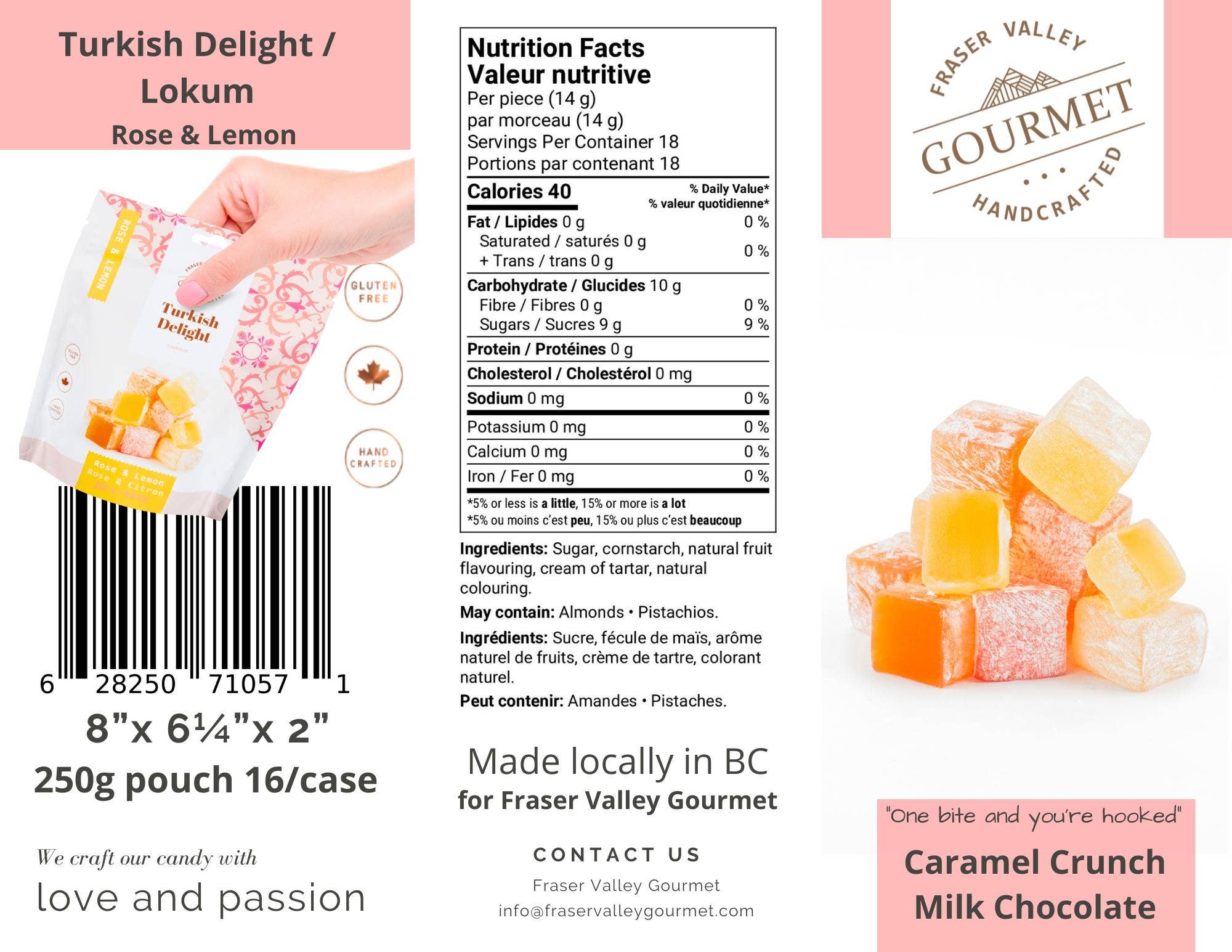 Fraser Valley Gourmet Ltd. - Wholesale Gummy - Turkish Delight (Lokum) - Rose and Lemon flavour 250g pouch2