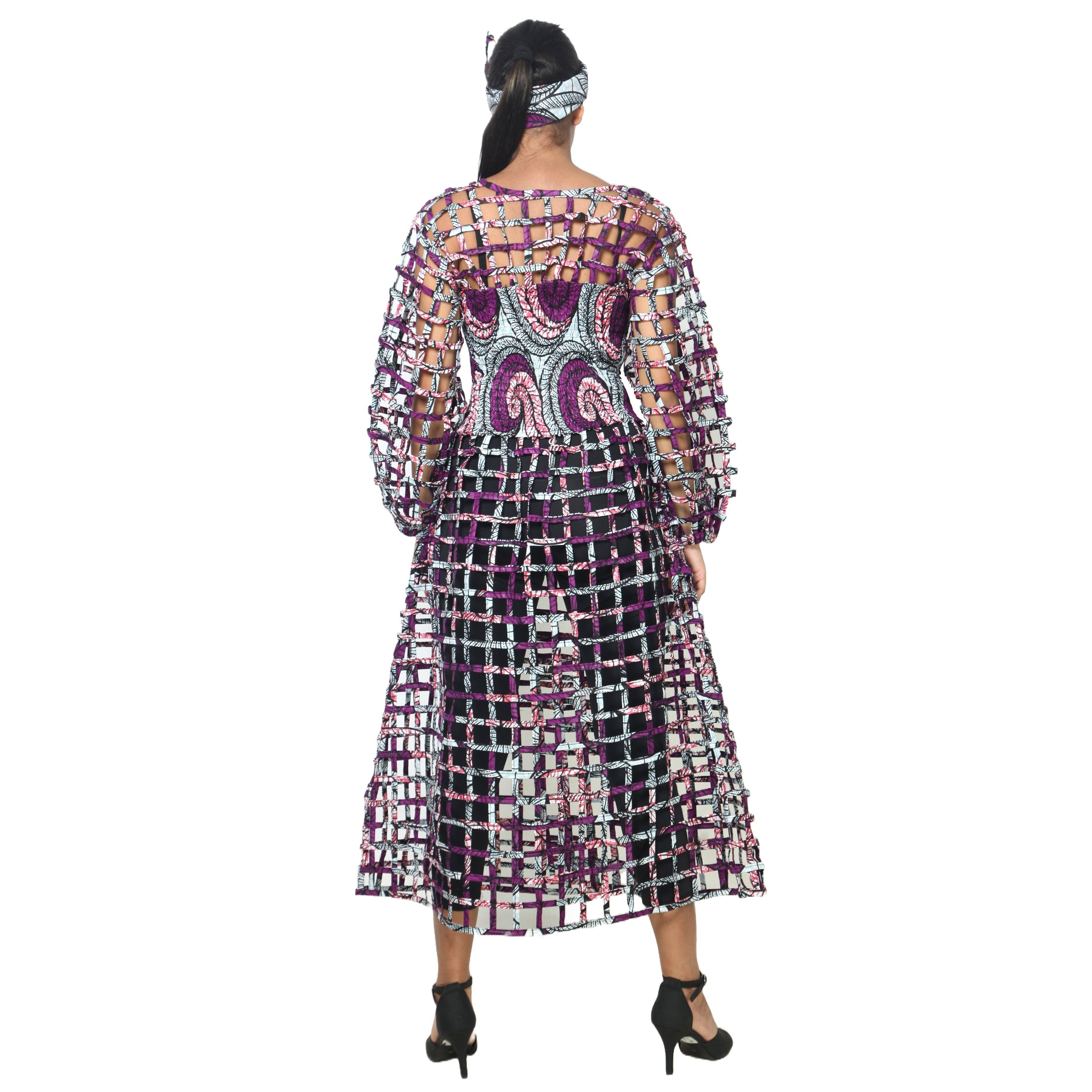 African Stars - Wholesale Dress - Women's - Women's Long Sleeve Smocked Bodice Cage Dress -- FI-ST1222
