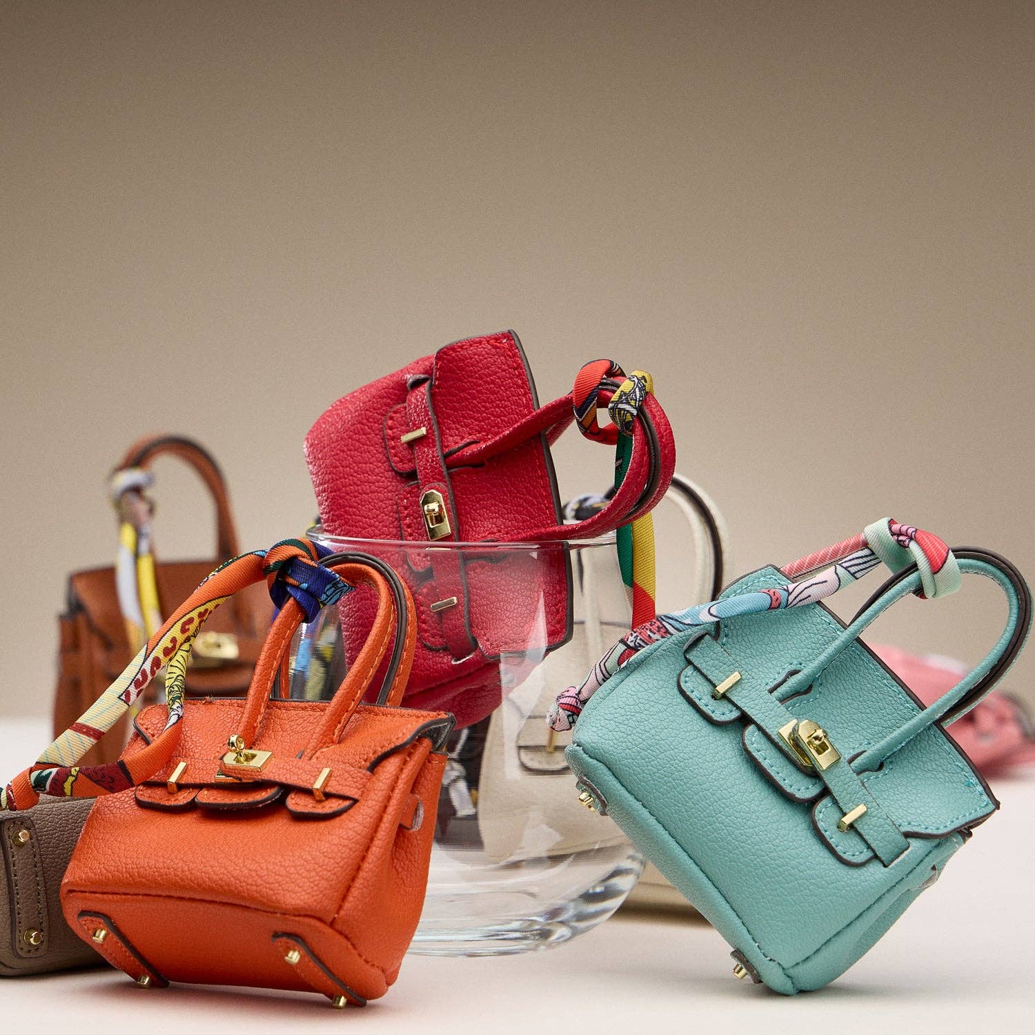 Frem - Wholesale Purse/Bag Accessory - Women's - Mini Faux Leather Bag Charm with Scarf Detail2