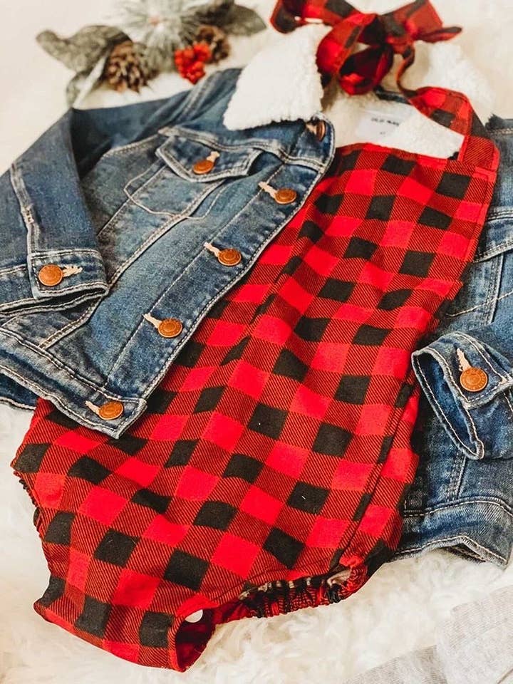 Buffalo Plaid Traditional Romper for wholesale by The Baby Bird Boutique