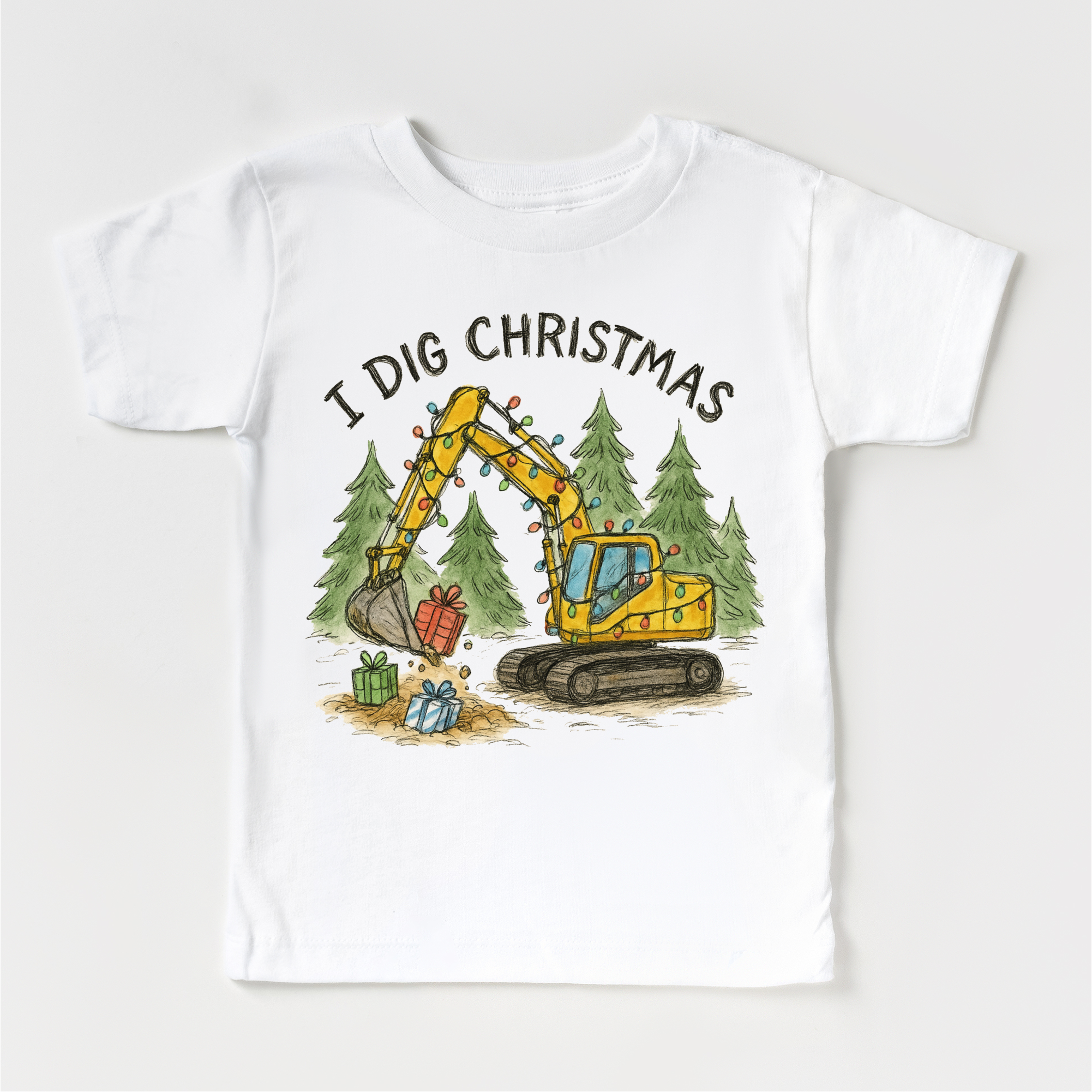 Madi Moosh - Vente T-shirt sérigraphié – enfant - T-shirt de Noël Excavatrice - T-shirt de construction de Noël pour enfants1