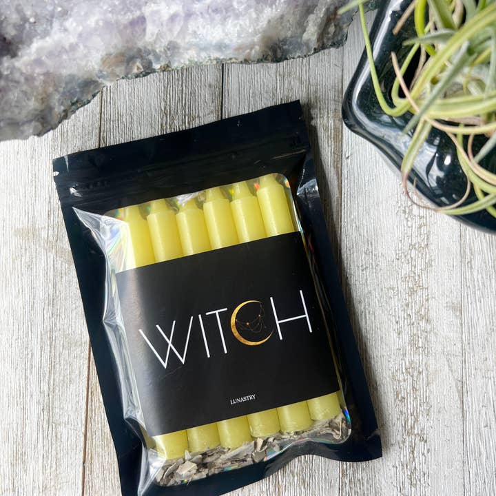 Lunastry – Engroshandel Søjlelys – Happiness Spell sæt med gule stearinlys